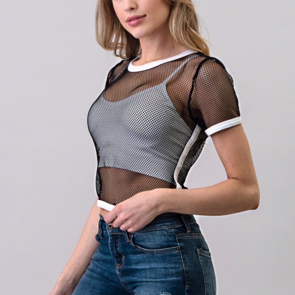 Fishnet Short Sleeve Crop Top